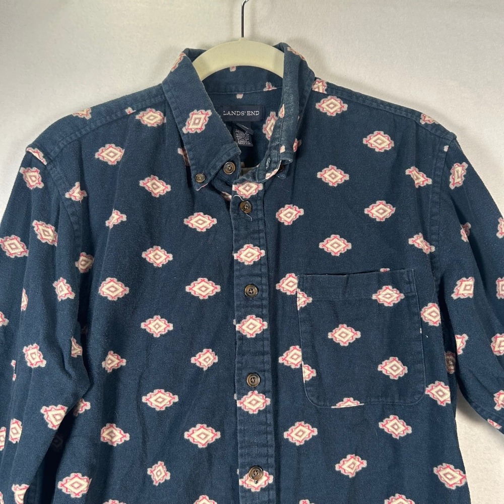 Land's End Men's Size M Southwest Blue Button Down Shirt